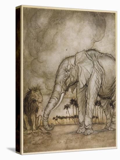 Aesop, Lion and Elephant-Arthur Rackham-Stretched Canvas