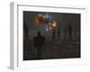 Afghan Boy Runs with Balloons to Join His Friends in Dusty Alley in Kabul, Afghanistan-null-Framed Photographic Print