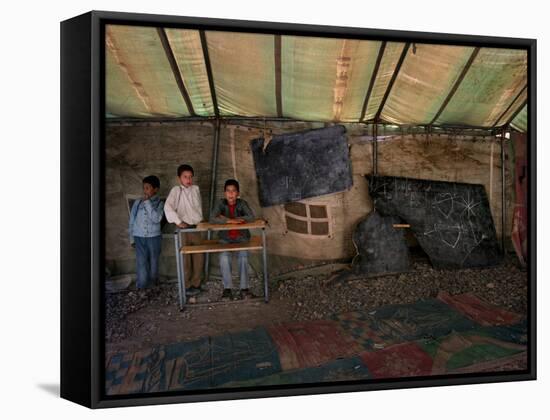 Afghan Boys Wait for Other Students and the Teacher-null-Framed Stretched Canvas