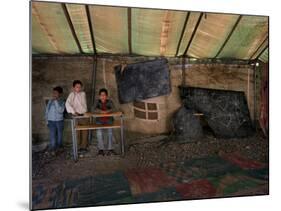 Afghan Boys Wait for Other Students and the Teacher-null-Mounted Photographic Print
