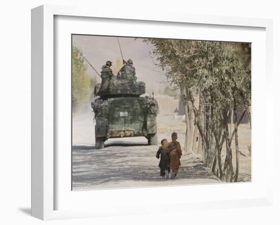 Afghan Boys Walk Along a Path While International Security Assistance Force (Isaf)-null-Framed Premium Photographic Print