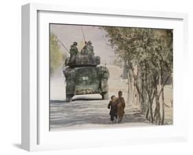 Afghan Boys Walk Along a Path While International Security Assistance Force (Isaf)-null-Framed Premium Photographic Print