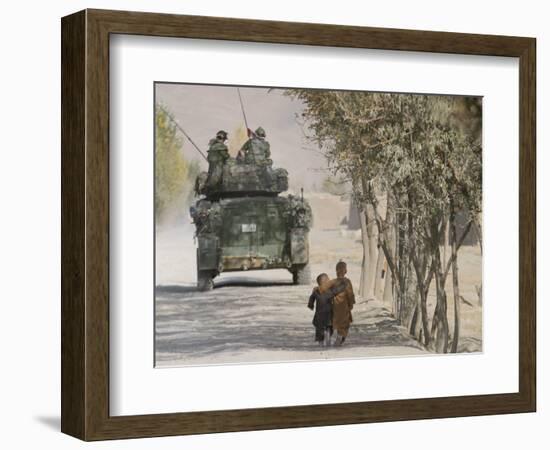 Afghan Boys Walk Along a Path While International Security Assistance Force (Isaf)-null-Framed Photographic Print