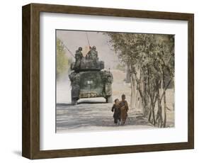 Afghan Boys Walk Along a Path While International Security Assistance Force (Isaf)-null-Framed Photographic Print