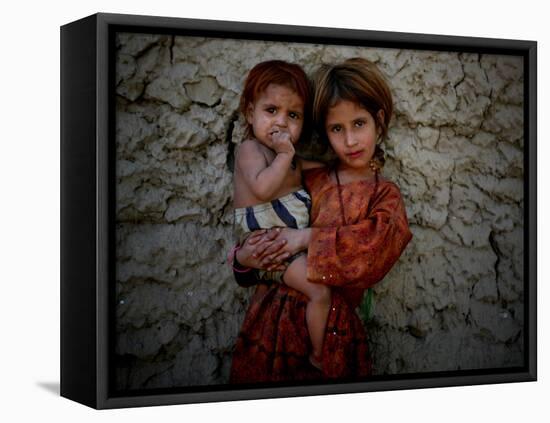 Afghan Girl Holds Her Younger Sister in Nangarhar Province, East of Kabul, Afghanistan-null-Framed Stretched Canvas