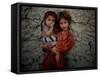 Afghan Girl Holds Her Younger Sister in Nangarhar Province, East of Kabul, Afghanistan-null-Framed Stretched Canvas