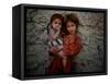 Afghan Girl Holds Her Younger Sister in Nangarhar Province, East of Kabul, Afghanistan-null-Framed Stretched Canvas