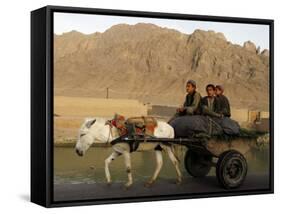 Afghan Kids Ride on a Horse Carriage in Kandahar City, Afghanistan-null-Framed Stretched Canvas