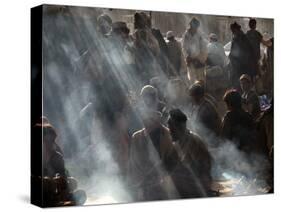 Afghan Men Take their Breakfast in a Tea Shop in Kabul, Afghanistan-null-Stretched Canvas