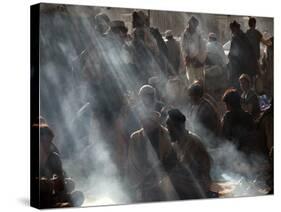 Afghan Men Take their Breakfast in a Tea Shop in Kabul, Afghanistan-null-Stretched Canvas