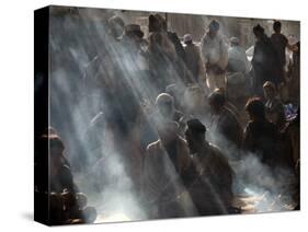 Afghan Men Take their Breakfast in a Tea Shop in Kabul, Afghanistan-null-Stretched Canvas