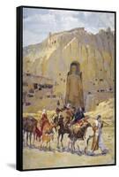 Afghan Nomad Family in Front of One of Two Buddhas of Bamiyan, 1950-null-Framed Stretched Canvas