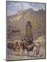 Afghan Nomad Family in Front of the Buddhas of Bamiyan, 1950-null-Mounted Giclee Print
