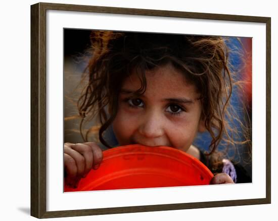 Afghan Refugee Child Who Lives in Slum Area of Lahore City in Pakistan Waits to Get Water-null-Framed Photographic Print