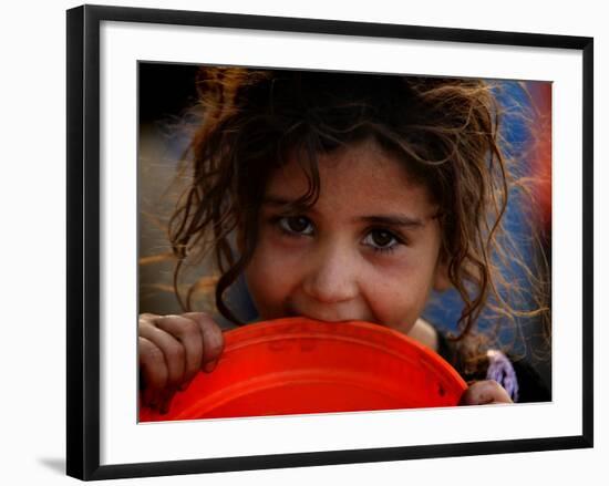 Afghan Refugee Child Who Lives in Slum Area of Lahore City in Pakistan Waits to Get Water-null-Framed Photographic Print