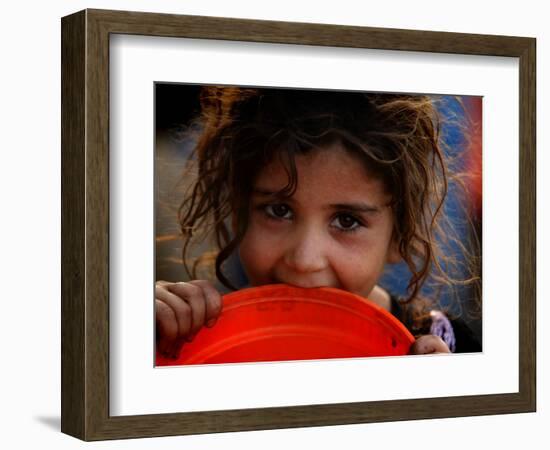 Afghan Refugee Child Who Lives in Slum Area of Lahore City in Pakistan Waits to Get Water-null-Framed Photographic Print