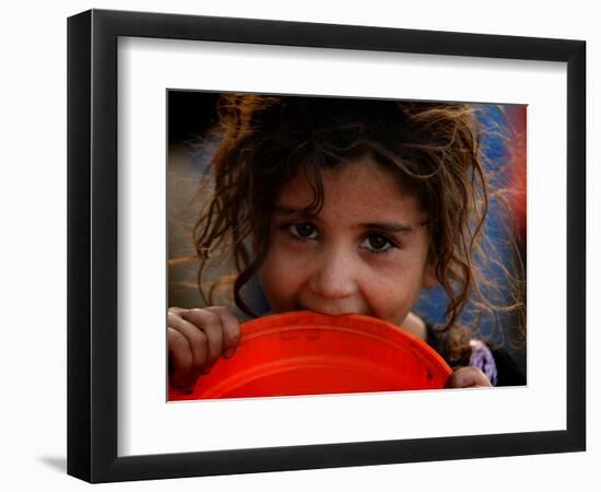 Afghan Refugee Child Who Lives in Slum Area of Lahore City in Pakistan Waits to Get Water-null-Framed Photographic Print