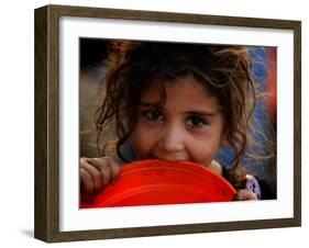 Afghan Refugee Child Who Lives in Slum Area of Lahore City in Pakistan Waits to Get Water-null-Framed Photographic Print