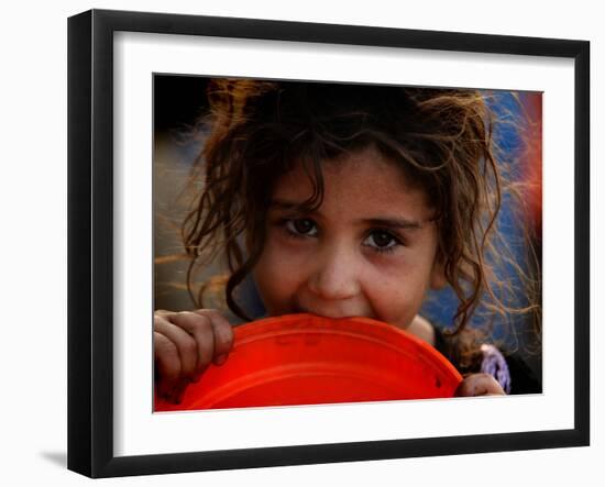 Afghan Refugee Child Who Lives in Slum Area of Lahore City in Pakistan Waits to Get Water-null-Framed Photographic Print