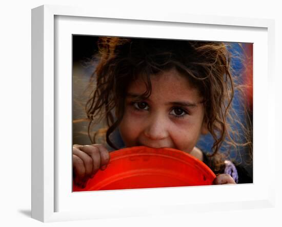 Afghan Refugee Child Who Lives in Slum Area of Lahore City in Pakistan Waits to Get Water-null-Framed Photographic Print