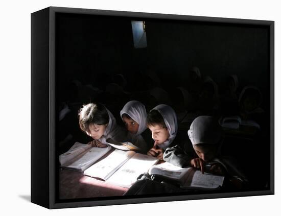 Afghan School Girls Read their Lessons at the Aziz Afghan Secondary School in Kabul, Afghanistan-null-Framed Stretched Canvas