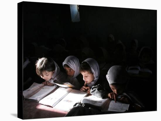 Afghan School Girls Read their Lessons at the Aziz Afghan Secondary School in Kabul, Afghanistan-null-Stretched Canvas