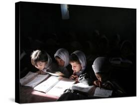 Afghan School Girls Read their Lessons at the Aziz Afghan Secondary School in Kabul, Afghanistan-null-Stretched Canvas