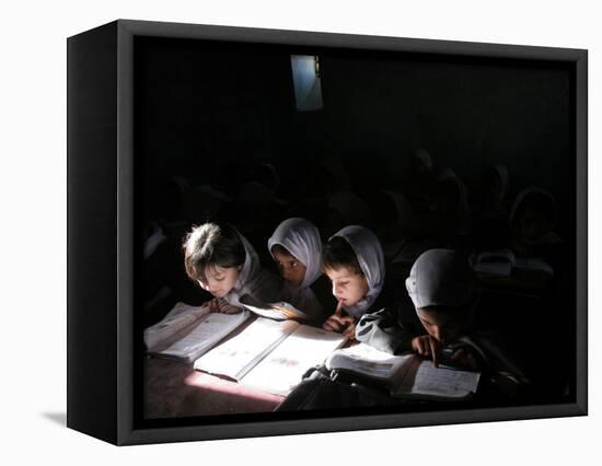 Afghan School Girls Read their Lessons at the Aziz Afghan Secondary School in Kabul, Afghanistan-null-Framed Stretched Canvas