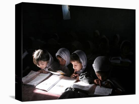 Afghan School Girls Read their Lessons at the Aziz Afghan Secondary School in Kabul, Afghanistan-null-Stretched Canvas