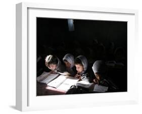 Afghan School Girls Read their Lessons at the Aziz Afghan Secondary School in Kabul, Afghanistan-null-Framed Photographic Print