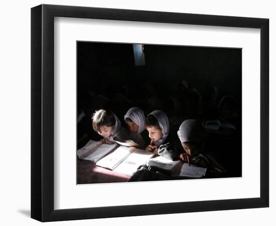 Afghan School Girls Read their Lessons at the Aziz Afghan Secondary School in Kabul, Afghanistan-null-Framed Photographic Print