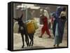 Afghan Woman Walks Along with Donkey Carrying Jerry Cans Filled with Water in Kabul, Afghanistan-null-Framed Stretched Canvas