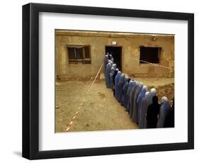 Afghan Women Wearing Burqa Line up to Vote at a Polling Station-null-Framed Photographic Print