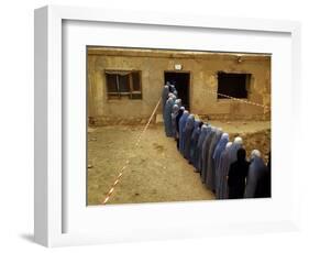 Afghan Women Wearing Burqa Line up to Vote at a Polling Station-null-Framed Photographic Print