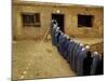 Afghan Women Wearing Burqa Line up to Vote at a Polling Station-null-Mounted Photographic Print