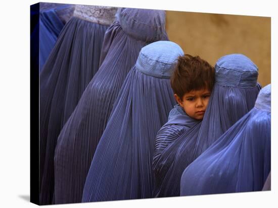 Afghan Women Wearing Burqas Line Up to Vote at a Polling Station in Kabul-null-Stretched Canvas