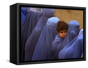 Afghan Women Wearing Burqas Line Up to Vote at a Polling Station in Kabul-null-Framed Stretched Canvas