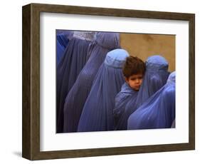 Afghan Women Wearing Burqas Line Up to Vote at a Polling Station in Kabul-null-Framed Photographic Print