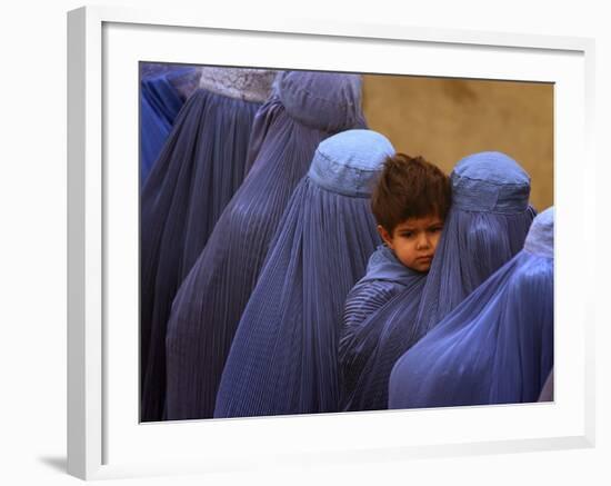 Afghan Women Wearing Burqas Line Up to Vote at a Polling Station in Kabul-null-Framed Photographic Print