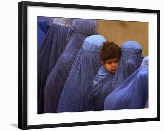 Afghan Women Wearing Burqas Line Up to Vote at a Polling Station in Kabul-null-Framed Photographic Print