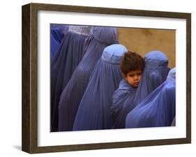 Afghan Women Wearing Burqas Line Up to Vote at a Polling Station in Kabul-null-Framed Photographic Print