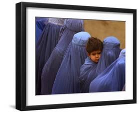 Afghan Women Wearing Burqas Line Up to Vote at a Polling Station in Kabul-null-Framed Photographic Print