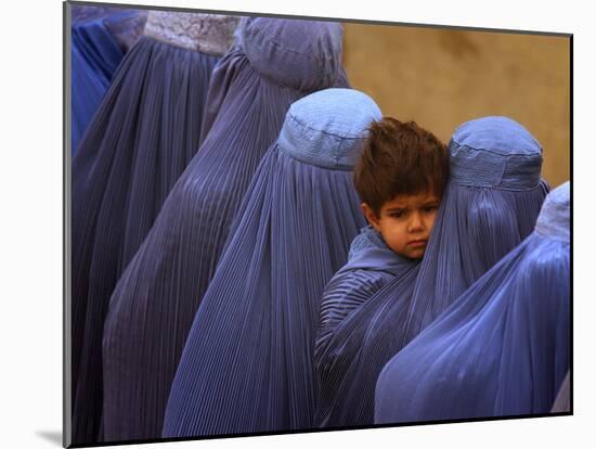 Afghan Women Wearing Burqas Line Up to Vote at a Polling Station in Kabul-null-Mounted Photographic Print