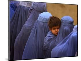 Afghan Women Wearing Burqas Line Up to Vote at a Polling Station in Kabul-null-Mounted Photographic Print