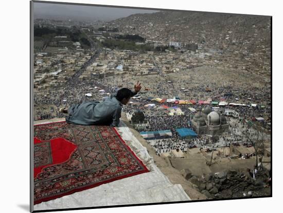 Afghan Youth Sits on a Rooftop During the Celebration of Nowruz-null-Mounted Photographic Print