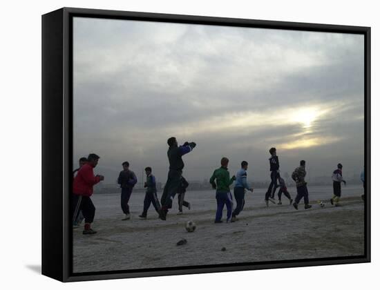 Afghan Youths Warm up Themselves Before a Soccer Match-null-Framed Stretched Canvas