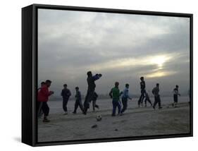 Afghan Youths Warm up Themselves Before a Soccer Match-null-Framed Stretched Canvas