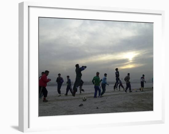 Afghan Youths Warm up Themselves Before a Soccer Match-null-Framed Photographic Print