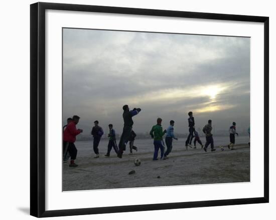 Afghan Youths Warm up Themselves Before a Soccer Match-null-Framed Photographic Print