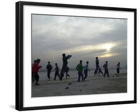 Afghan Youths Warm up Themselves Before a Soccer Match-null-Framed Photographic Print